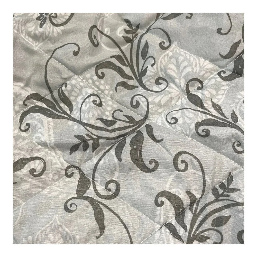Pom-Pom Throw Blanket‎ and Pillow Set Blue Silver Grey Scroll
